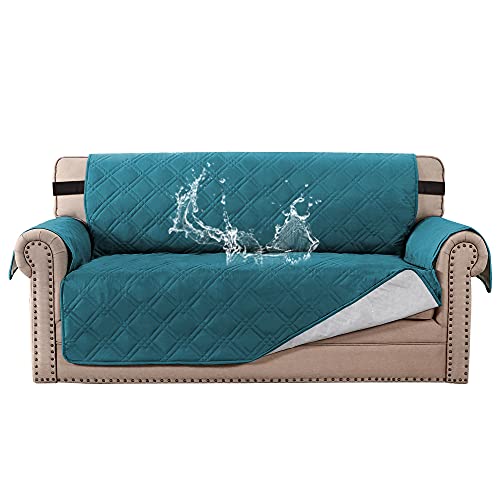 PrimeBeau 100% Waterproof Loveseat Cover Protector Couch Covers for Dogs/Pets | Sofa Slipcover for 2 Cushion Couch with Non Slip Backing and Adjustable Strap (Seat Width 46")
