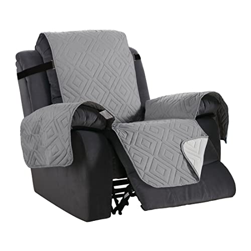 H.VERSAILTEX Reversible Quilted Recliner Covers Water Resistant Furniture Protector for Reclienr Chair with Elastic Straps for Pets Kids Sitting Width Up to 28"(Oversized Recliner, Light Grey/Beige)