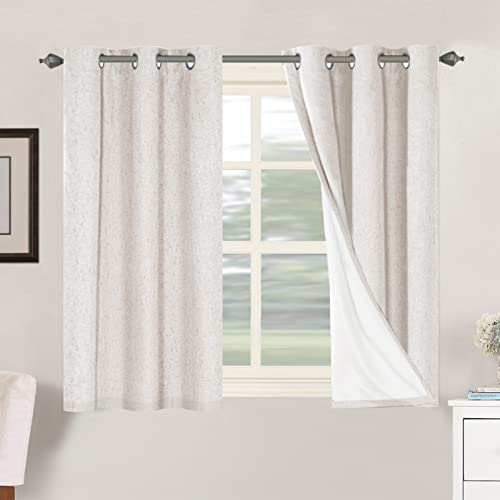 H.VERSAILTEX Primitive Linen Curtains 100% Blackout Curtain Drapes Burlap Fabric Curtains with White Thermal Insulated Liner, Grommet Top Curtains Living Room/Bedroom (2 Panels, 42 x 45 Inch, Ivory)
