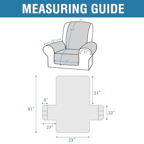 H.VERSAILTEX 100% Waterproof Small Recliner Chairs for Adults Lazy Boy Recliner Chair Covers Furniture Protector with Elastic Straps for Pets Kids Sitting Width Up to 23" (Recliner, Smoke Blue/Beige)