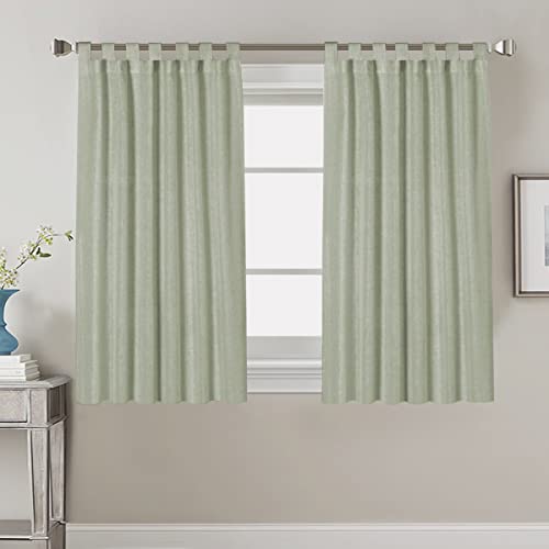 PrimeBeau Natural Linen Mix Tab Top Curtains, Light Filtering Panels (Set of 2)