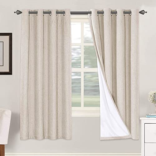H.VERSAILTEX 72 inch Blackout Curtains, 100% Absolutely Blackout Thermal Insulated Textured Linen Look Curtain Draperies Anti-Rust Grommet Linen Curtains Blackout, 2 Panels, Natural