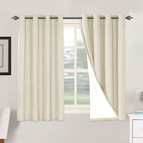 PrimeBeau 100% Blackout Linen Mixed Curtains, set of 2 Panels, 52 Series Short