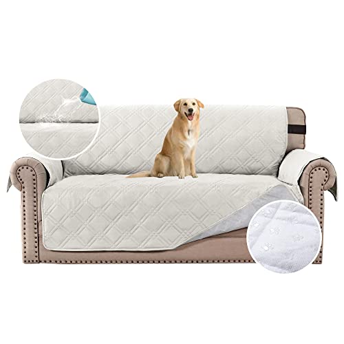 PrimeBeau 100% Waterproof Loveseat Cover Protector Couch Covers for Dogs/Pets | Sofa Slipcover for 2 Cushion Couch with Non Slip Backing and Adjustable Strap (Seat Width 46")