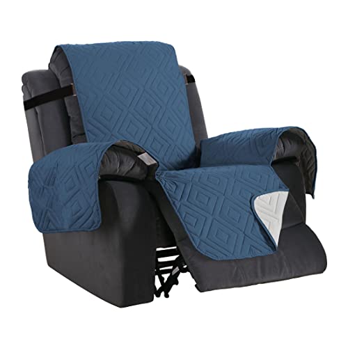 H.VERSAILTEX Reversible Quilted Recliner Covers Water Resistant Furniture Protector for Reclienr Chair with Elastic Straps for Pets Kids Sitting Width Up to 22"(Recliner, Dark Blue/Beige)
