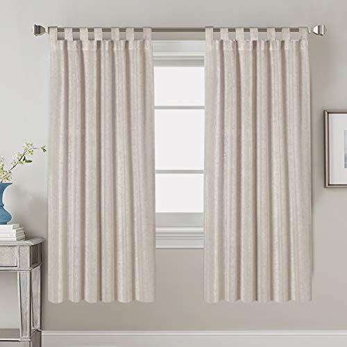 PrimeBeau Natural Linen Mix Tab Top Curtains, Light Filtering Panels (Set of 2)