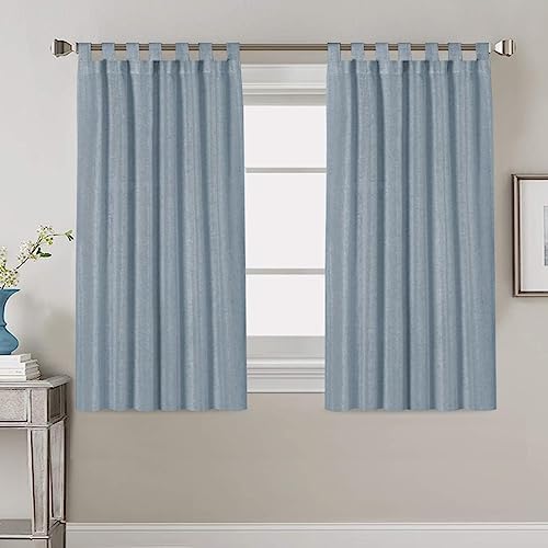 PrimeBeau Natural Linen Mix Tab Top Curtains, Light Filtering Panels (Set of 2)