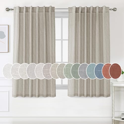 PrimeBeau Natural Linen Curtains 2 Panels Back Tab Loop Pocket Boho Sheer Curtain