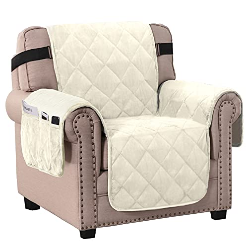 PrimeBeau Thick Velvet Armchair Cover Couch Covers 1 Cushion Slipcover with Non-Slip Straps, Luxurious Protection for Living Room Furniture