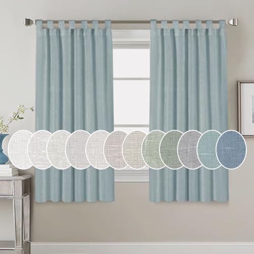 PrimeBeau Natural Linen Mix Tab Top Curtains, Light Filtering Panels (Set of 2)