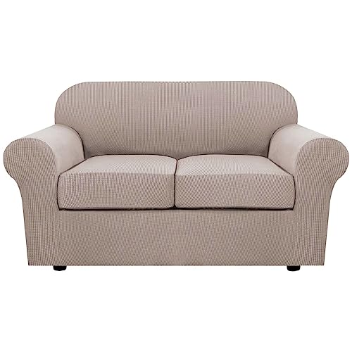 PrimeBeau Thicker Jacquard Fabric 3 Pieces Loveseat & Oversize Loveseat Covers for 2 Cushion Sofa Couch Slipcovers (Base Cover Plus 2 Seat Cushion Covers)