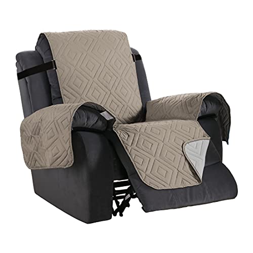 H.VERSAILTEX Reversible Quilted Recliner Covers Water Resistant Furniture Protector for Reclienr Chair with Elastic Straps for Pets Kids Sitting Width Up to 22"(Recliner, Khaki/Beige)