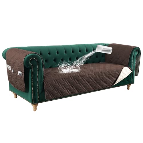 PrimeBeau 100% Waterproof Sofa & Oversize Sofa Covers Traditional Chesterfield Sofa Covers with Extra Long Armrest Cover Waterproof and Washable Thick Couch Cover for Dogs (1 Piece)