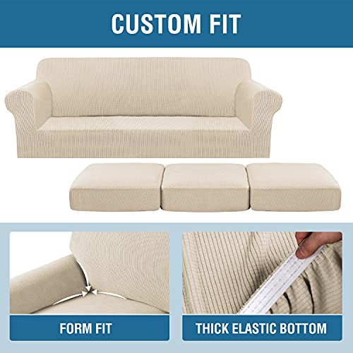 PrimeBeau 4 Pieces Premium Jacquard Sofa Slipcover Set, Sofa and Oversize Sofa