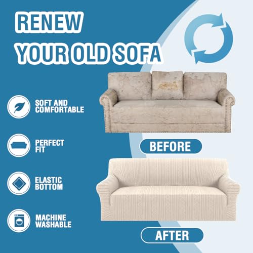 PrimeBeau Spiral Jacquard Couch Covers for 3 Cushion Couch - Set of 5 | Anti-Slip Furniture Protector