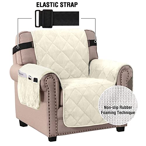 PrimeBeau Thick Velvet Armchair Cover Couch Covers 1 Cushion Slipcover with Non-Slip Straps, Luxurious Protection for Living Room Furniture