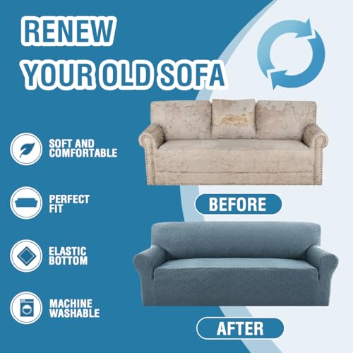 H.VERSAILTEX 2024 Newest Jacquard Couch Covers for 3 Cushion Couch 1 Piece Stretch Sofa Covers Furniture Protector Anti-Slip Soft Thickened Dogs Slipcovers Washable Wind bell Pattern(Sofa, Stone Blue)