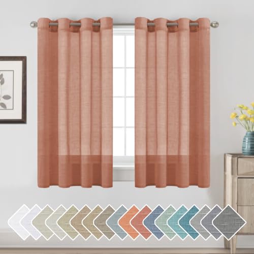 PrimeBeau Faux Linen Semi-Sheer Curtains - Set of 2 Panels, 52 Series Medium Length