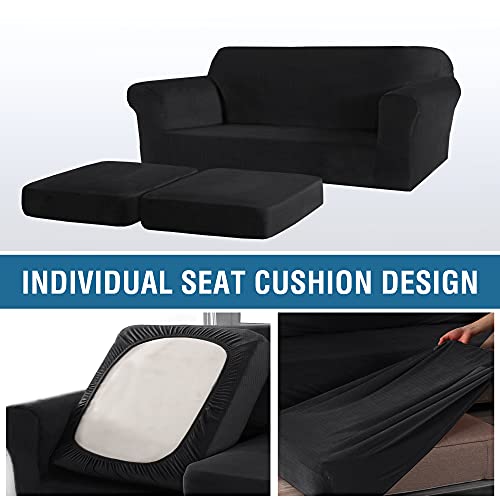 PrimeBeau Real Velvet Plush 3 Piece Stretch Loveseat Covers Couch Covers for 2 Cushions Couch Loveseat Covers
