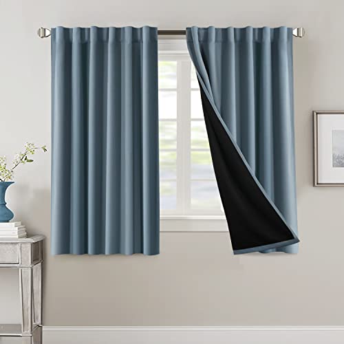 PrimeBeau 100% Blackout Curtains with Black Liner Back Tab Top, 2 Panels (52 Series)
