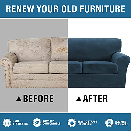 PrimeBeau Real Velvet Plush 4 Piece Stretch Sofa Covers Couch Covers for 3 Cushions Couch Sofa Covers