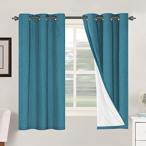 H.Versailtex Linen Blackout Thermal Insulated White Liner Grommet Top Small Window Curtains