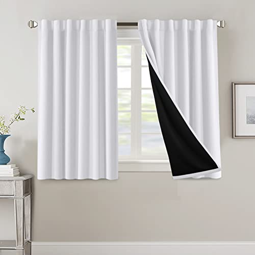 PrimeBeau 100% Blackout Curtains with Black Liner Back Tab Top, 2 Panels (52 Series)