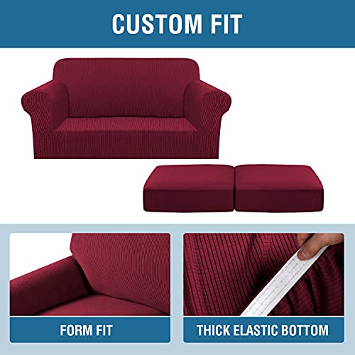 PrimeBeau Thicker Jacquard Fabric 3 Pieces Loveseat & Oversize Loveseat Covers for 2 Cushion Sofa Couch Slipcovers (Base Cover Plus 2 Seat Cushion Covers)