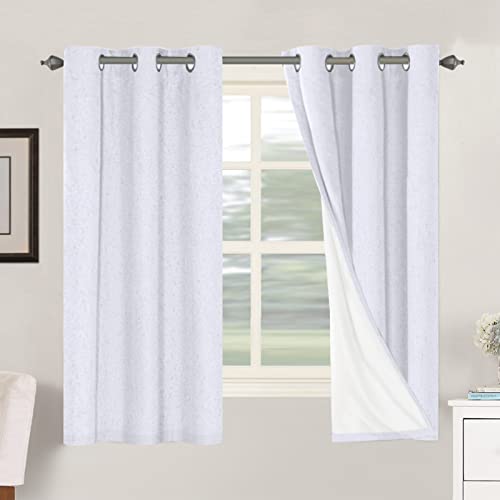 H.Versailtex Linen Blackout Thermal Insulated White Liner Grommet Top Small Window Curtains