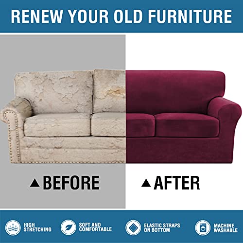 PrimeBeau Real Velvet Plush 4 Piece Stretch Sofa Covers Couch Covers for 3 Cushions Couch Sofa Covers