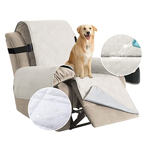 H.VERSAILTEX Waterproof Recliner Cover Non Slip Recliner Chair Covers with Elastic Straps Washable Recliner Covers for Recliner Chair Magic Furniture Protector for Kids and Pets (Recliner, Off White)