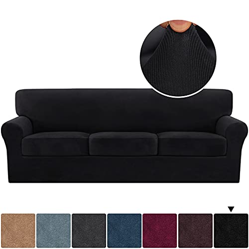 PrimeBeau Real Velvet Plush 4 Piece Stretch Sofa Covers Couch Covers for 3 Cushions Couch Sofa Covers