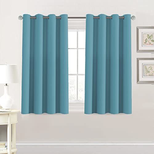 PrimeBeau Blackout Grommet Solid Color Curtain Set of 2 Panels, W52" Short