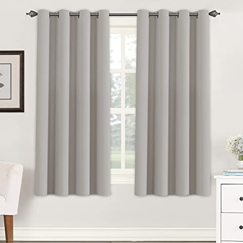 PrimeBeau Blackout Grommet Solid Color Curtain Set of 2 Panels, W52" Short