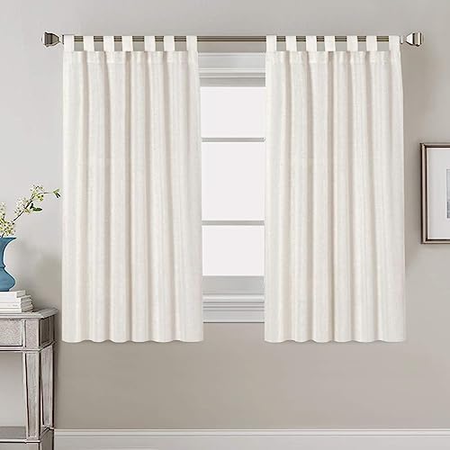 PrimeBeau Natural Linen Mix Tab Top Curtains, Light Filtering Panels (Set of 2)