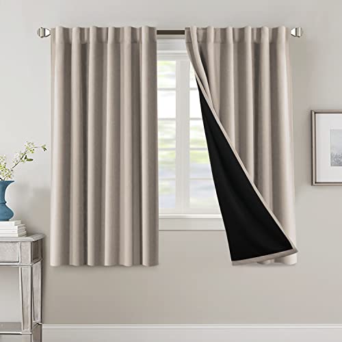 PrimeBeau 100% Blackout Curtains with Black Liner Back Tab Top, 2 Panels (52 Series)