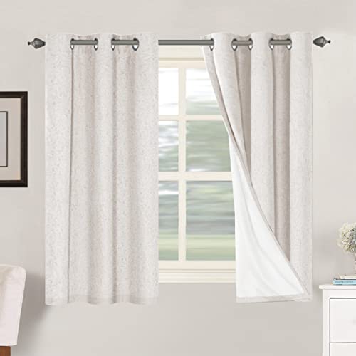 H.Versailtex Linen Blackout Thermal Insulated White Liner Grommet Top Small Window Curtains