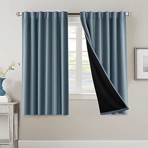 PrimeBeau 100% Blackout Curtains with Black Liner Back Tab Top, 2 Panels (52 Series)