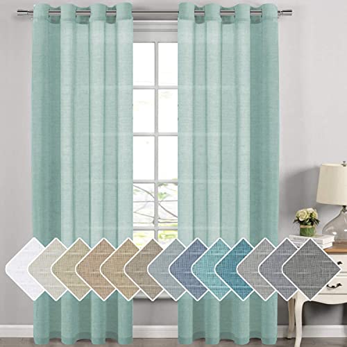 PrimeBeau Faux Linen Grommet Sheer Curtains - Set of 2 Panels 52 Series Long