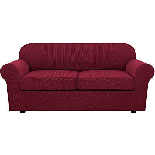 PrimeBeau Thicker Jacquard Fabric 3 Pieces Loveseat & Oversize Loveseat Covers for 2 Cushion Sofa Couch Slipcovers (Base Cover Plus 2 Seat Cushion Covers)