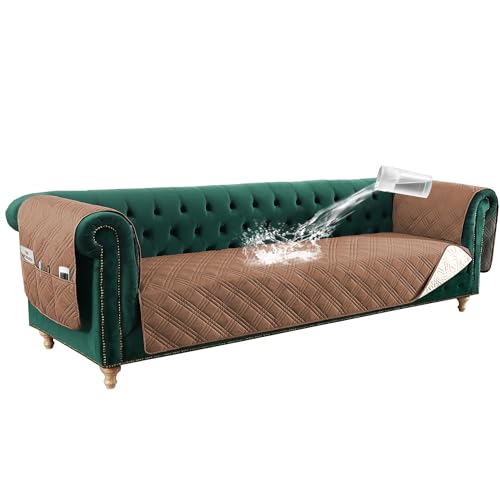PrimeBeau 100% Waterproof Sofa & Oversize Sofa Covers Traditional Chesterfield Sofa Covers with Extra Long Armrest Cover Waterproof and Washable Thick Couch Cover for Dogs (1 Piece)