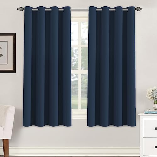 PrimeBeau Blackout Grommet Solid Color Curtain Set of 2 Panels, W52" Short