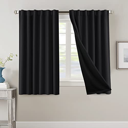 PrimeBeau 100% Blackout Curtains with Black Liner Back Tab Top, 2 Panels (52 Series)