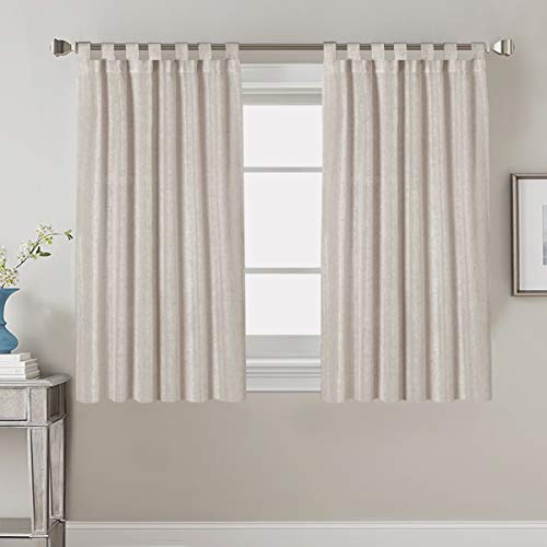 PrimeBeau Natural Linen Mix Tab Top Curtains, Light Filtering Panels (Set of 2)