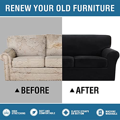 PrimeBeau Real Velvet Plush 4 Piece Stretch Sofa Covers Couch Covers for 3 Cushions Couch Sofa Covers