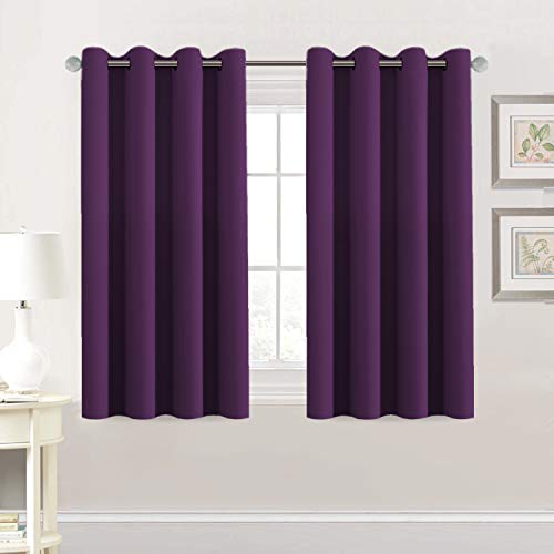 PrimeBeau Blackout Grommet Solid Color Curtain Set of 2 Panels, W52" Short