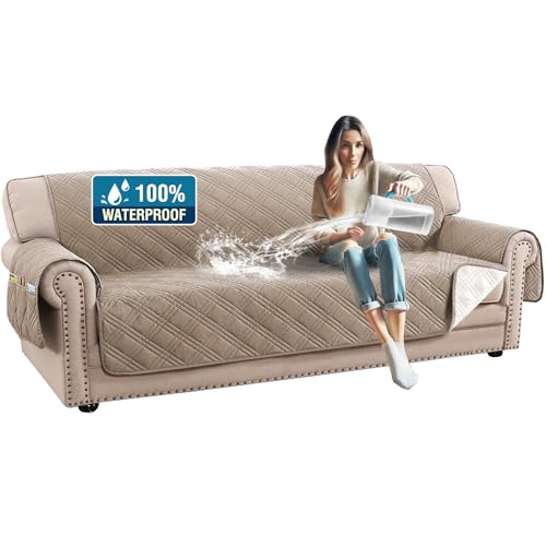 PrimeBeau 100% Waterproof Sofa Covers Washable,Thick Soft Couch Cover for Dogs with Elastic Straps (Sofa & Oversize Sofa, Diamond Shape)