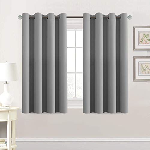 PrimeBeau Blackout Grommet Solid Color Curtain Set of 2 Panels, W52" Short