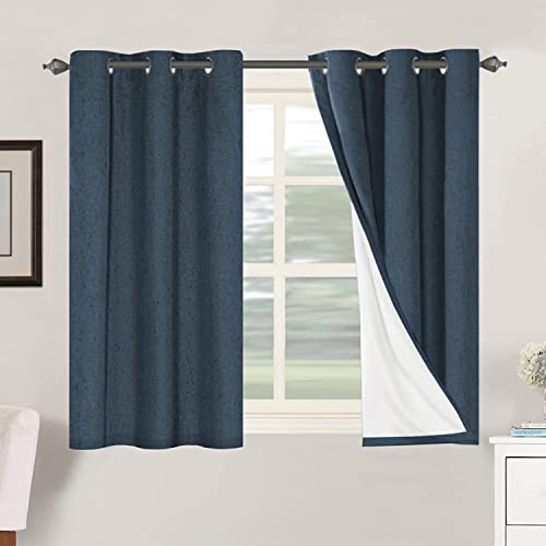 H.Versailtex Linen Blackout Thermal Insulated White Liner Grommet Top Small Window Curtains