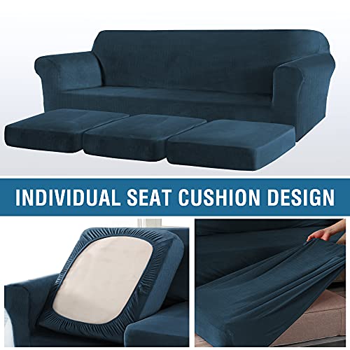 PrimeBeau Real Velvet Plush 4 Piece Stretch Sofa Covers Couch Covers for 3 Cushions Couch Sofa Covers